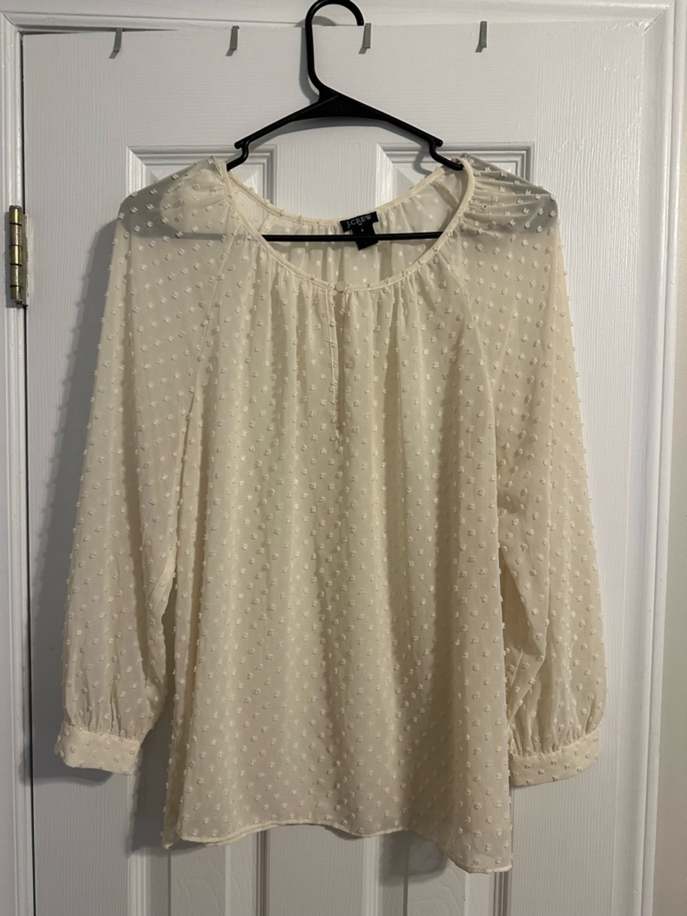 J. Crew Cream Swiss Dot Peasant Blouse